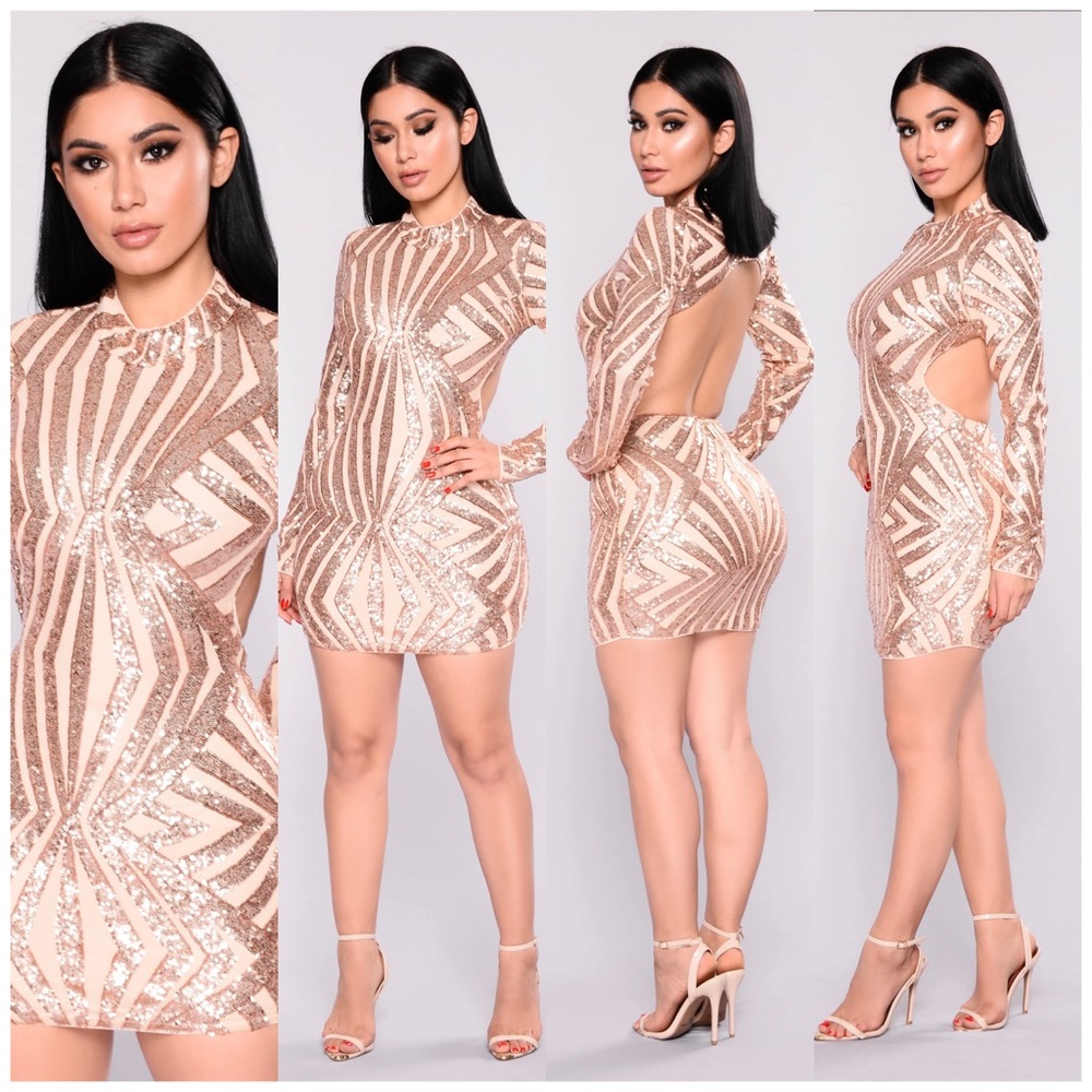 Fashion Nova A Night in Italy Sequin Dress -Rosegold